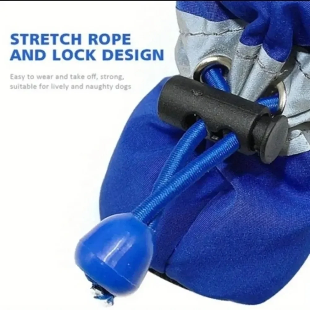 4PCS Paw Protectors Waterproof Anti-Slip Dog Boots Blue and‎ Silver Large